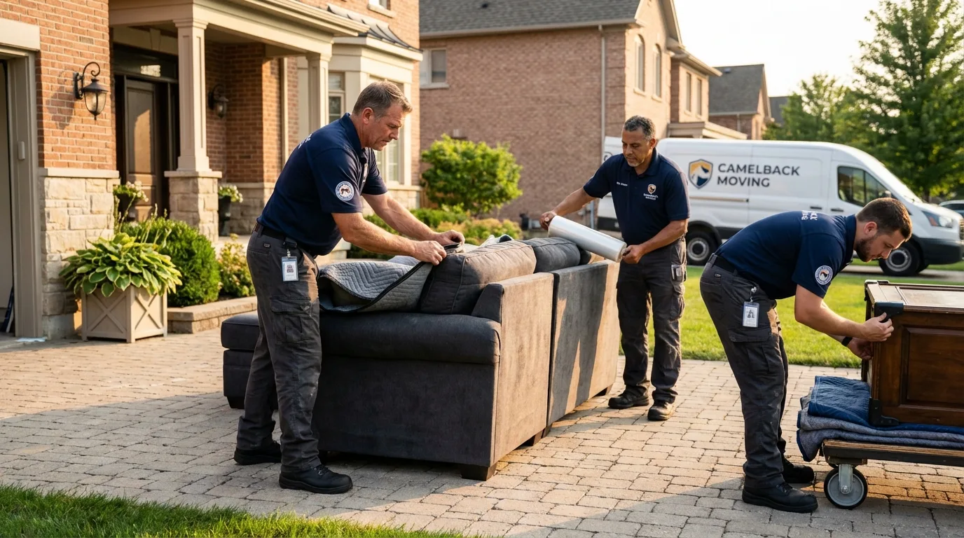Large estate moving crew wrapping furniture in Sparta, MO